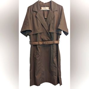 GUC Lela Rose olive/tan trench style side pockets short sleeve belted collared